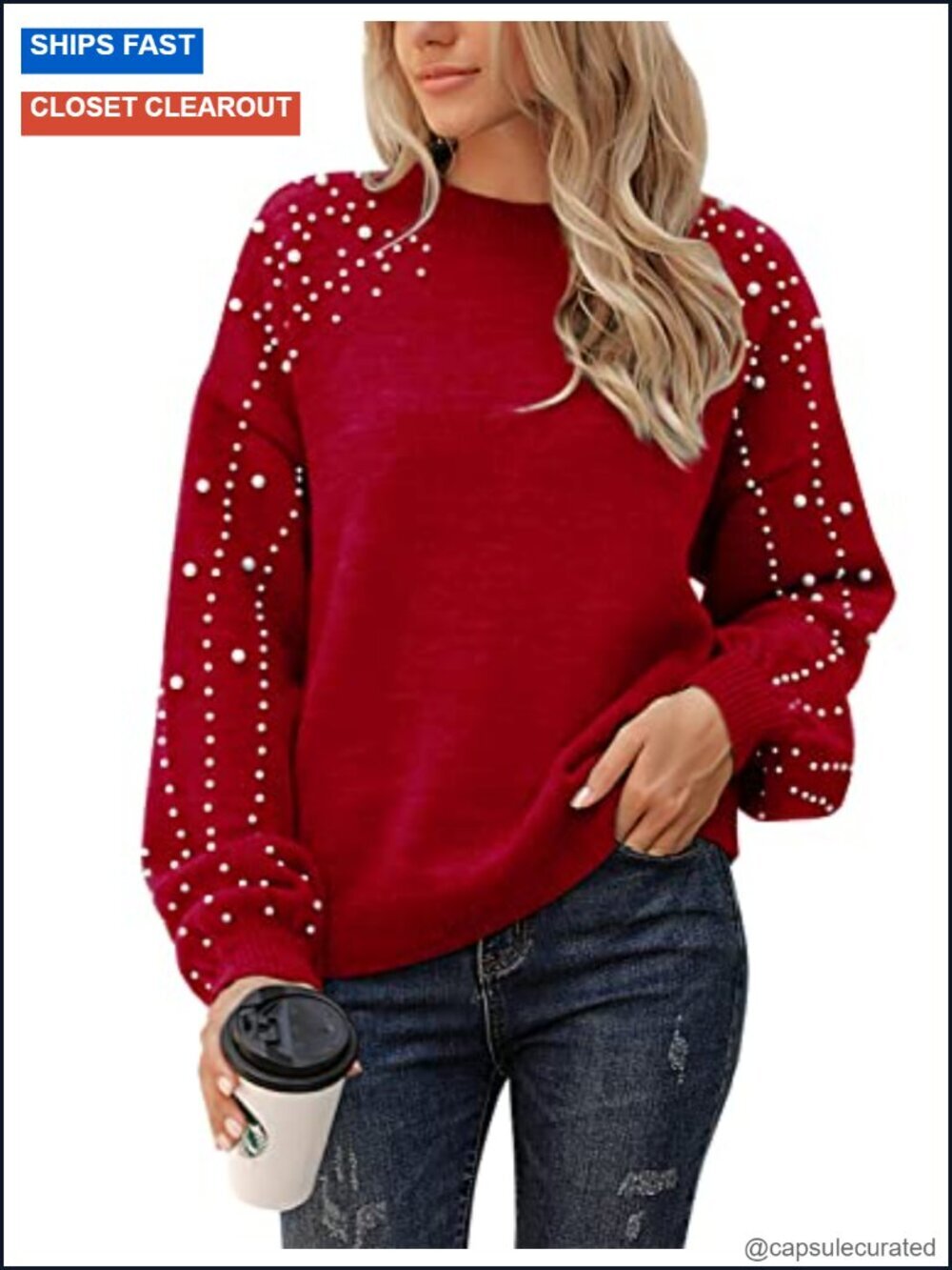 Women's Chunky Crewneck Sweater Knit Lantern Sleeve Oversized Pullover with